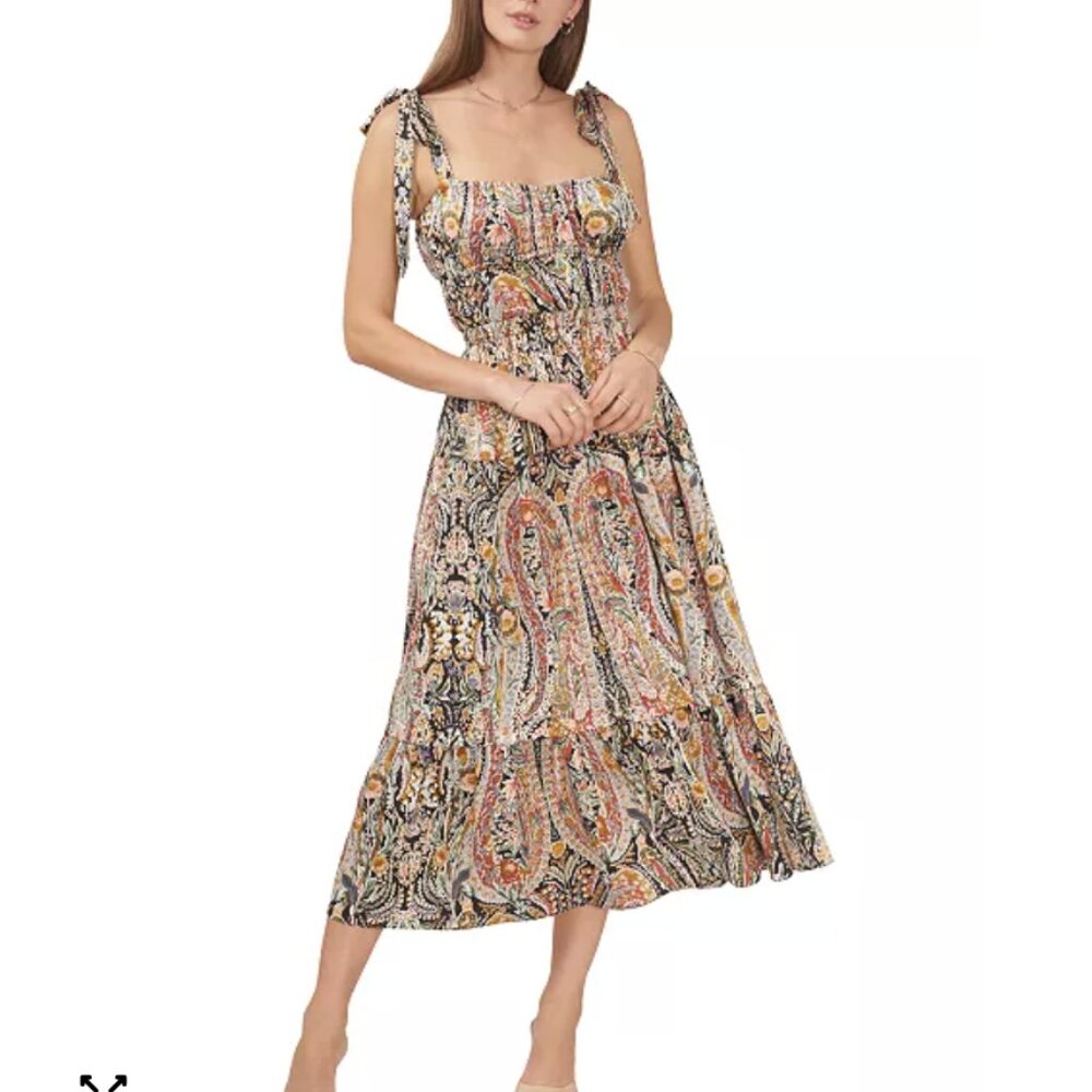 1.STATE Colorful Boho‎ Floral Adjustable Strap Tiered Ruffle Midi Dress Small